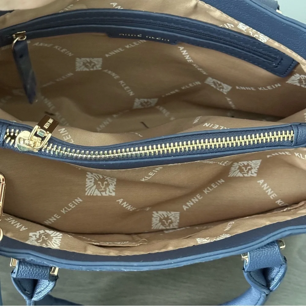 Anne Klein Midnight Blue Embossed Logo Handbag
